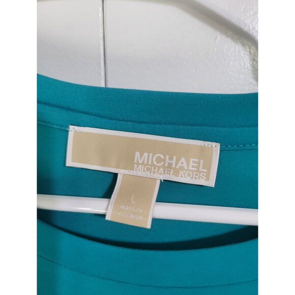 Michael Michael Kors SZ LG Teal Jersey SS Flutter Sleeve Shift T-Shirt Dress - Picture 3 of 9